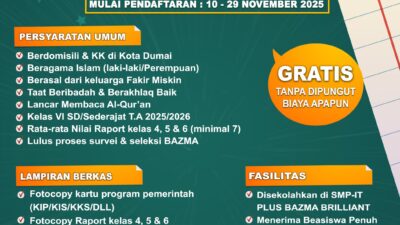BAZMA Pertamina RU II Buka Program Beasiswa Tingkat SMP Angkatan XII Tahun 2026 untuk Siswa Berprestasi di Kota Dumai